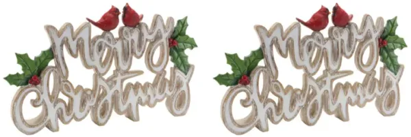 Set of 2 "Merry Christmas" Signs with Cardinals for Holiday Home Decor