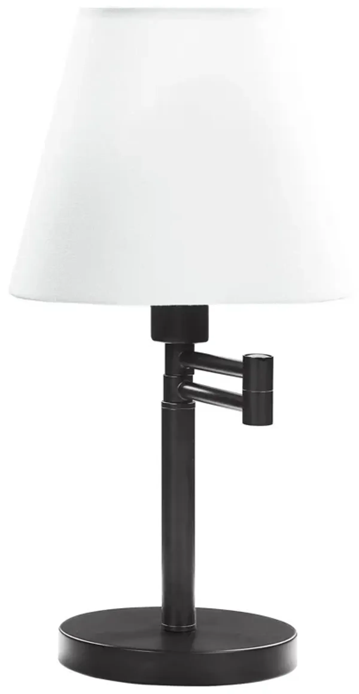 20 Inch Table Lamp, Off White Fabric Empire Shade, Swing Arm, Matte Black  - Benzara