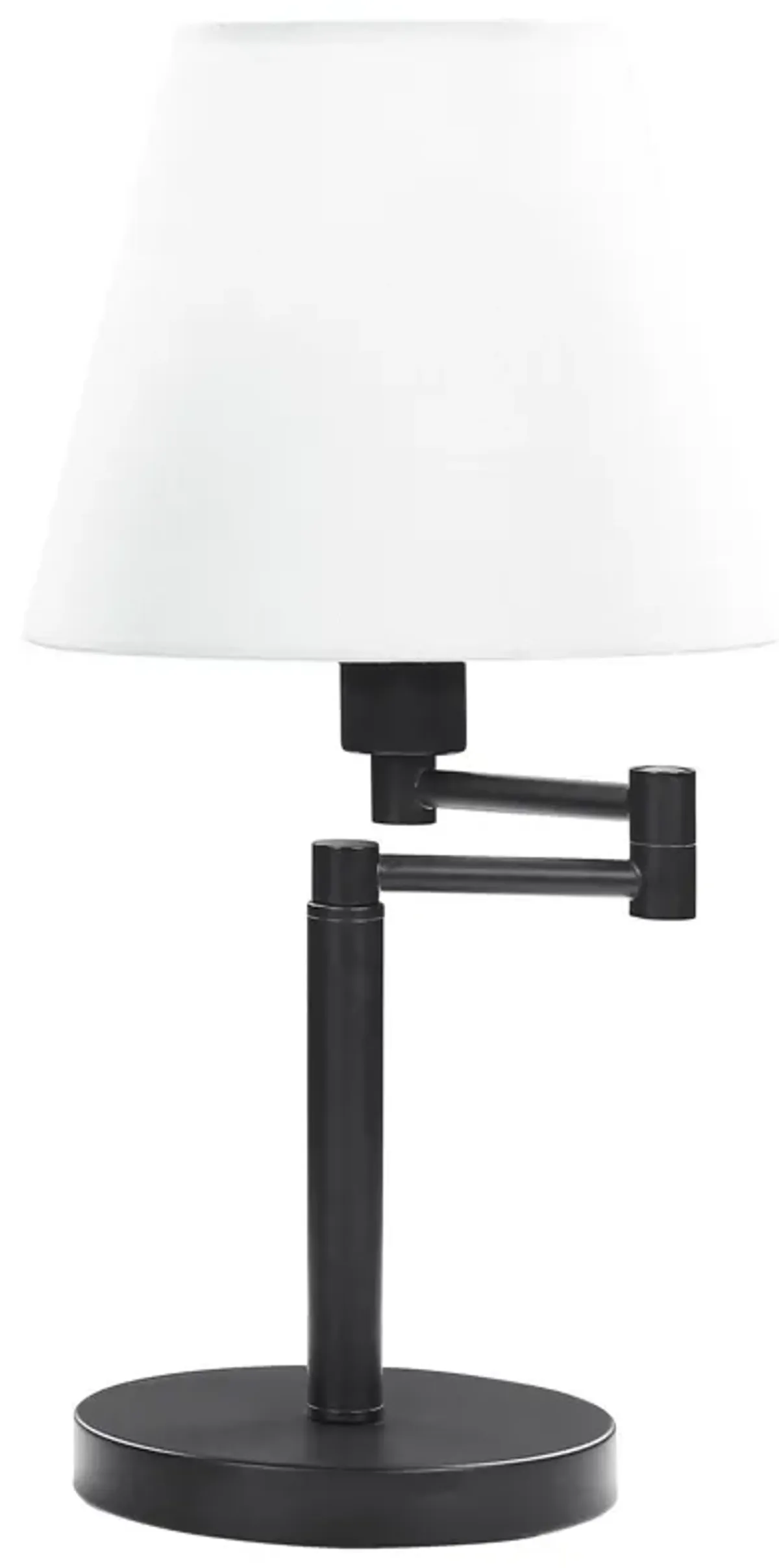 20 Inch Table Lamp, Off White Fabric Empire Shade, Swing Arm, Matte Black  - Benzara