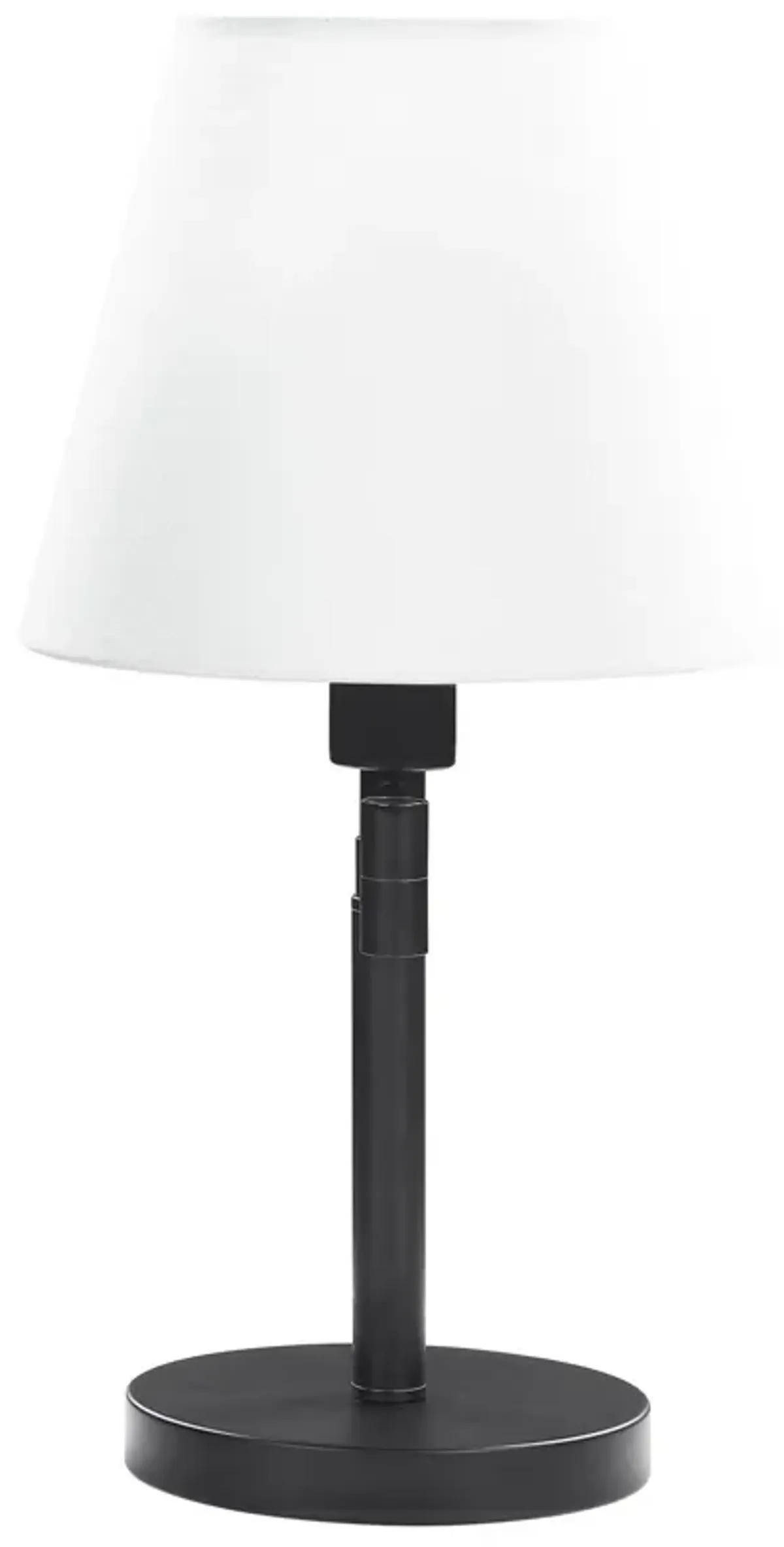 20 Inch Table Lamp, Off White Fabric Empire Shade, Swing Arm, Matte Black  - Benzara