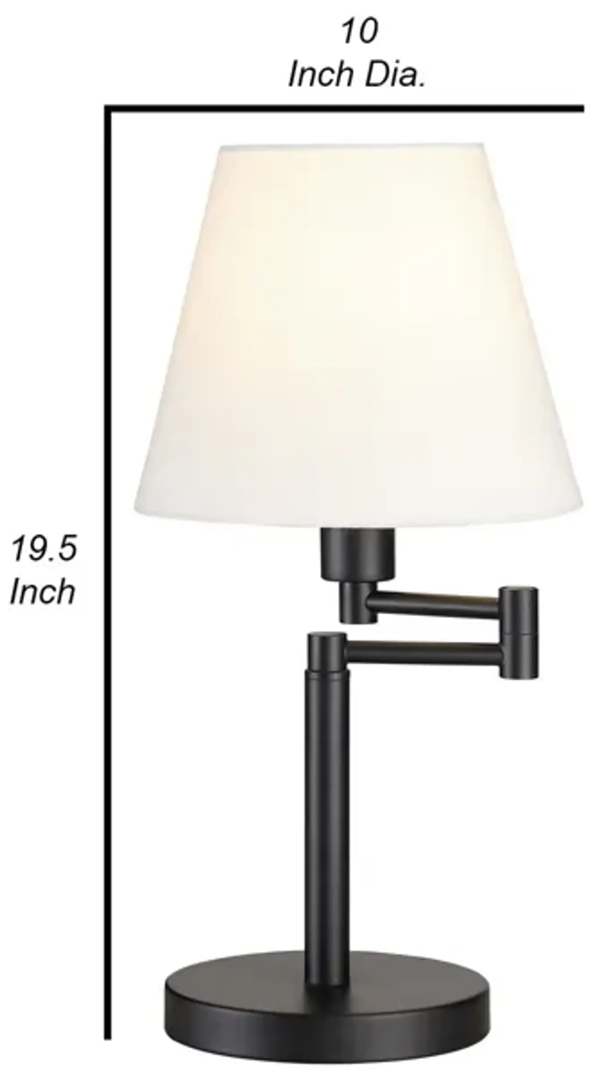 20 Inch Table Lamp, Off White Fabric Empire Shade, Swing Arm, Matte Black  - Benzara