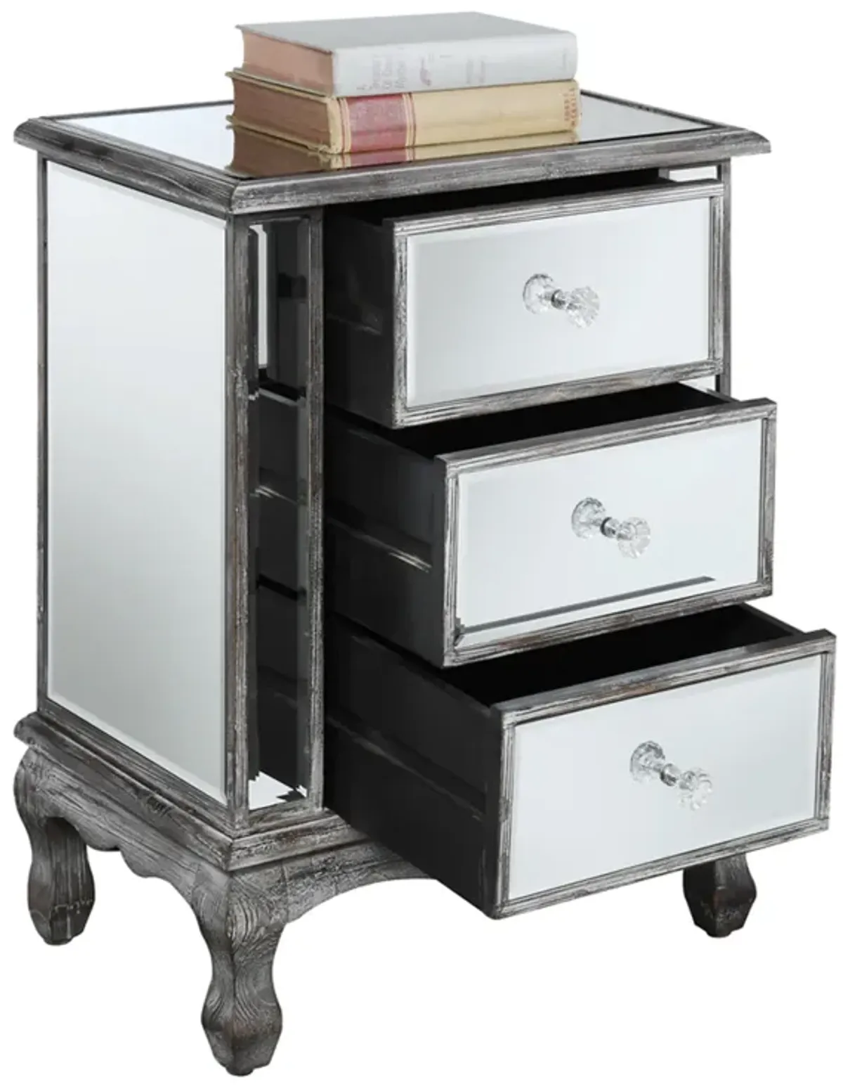 Convenience Concepts Gold Coast Collection 3-Drawer End Table, 19"L x 12"W x 24.75"H, Weathered Gray/Mirror