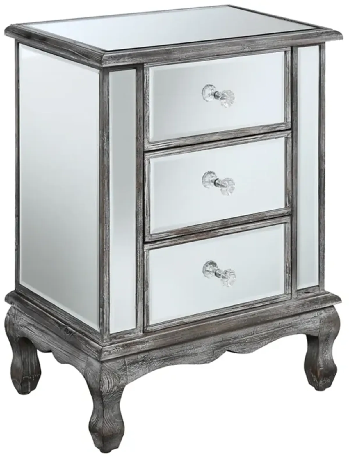 Convenience Concepts Gold Coast Collection 3-Drawer End Table, 19"L x 12"W x 24.75"H, Weathered Gray/Mirror