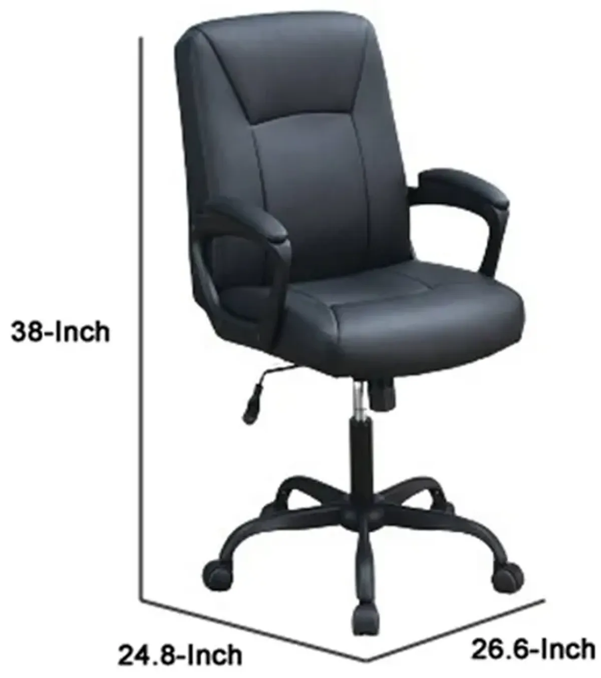 Office Chair with Curved Arms and Leatherette Upholstery, Black-Benzara