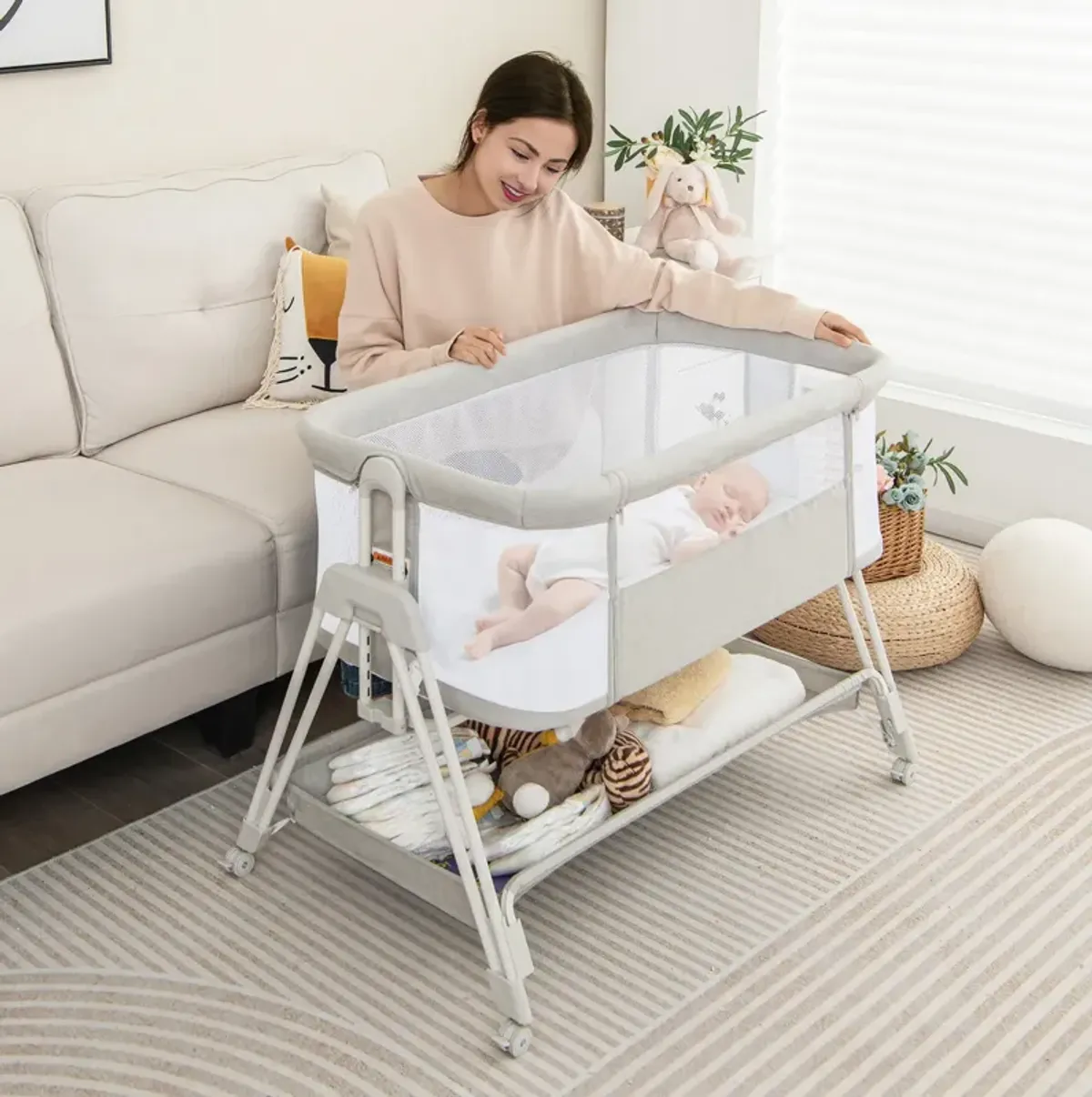 Baby Portable Bedside Sleeper with 7 Adjustable Heights