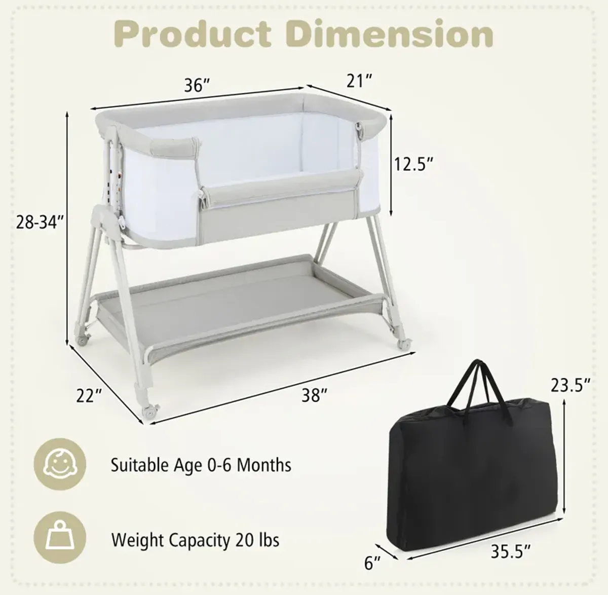 Baby Portable Bedside Sleeper with 7 Adjustable Heights