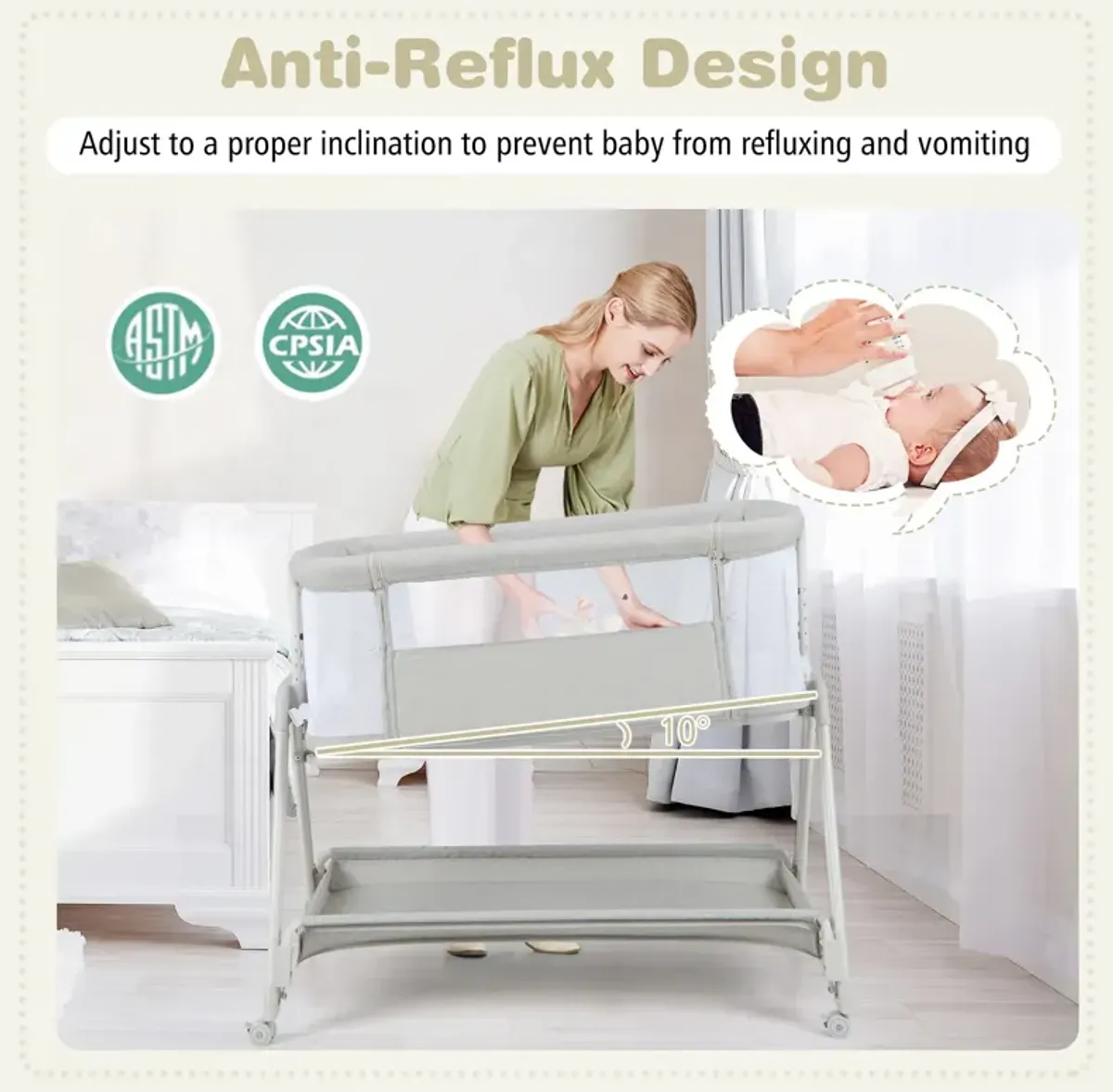 Baby Portable Bedside Sleeper with 7 Adjustable Heights