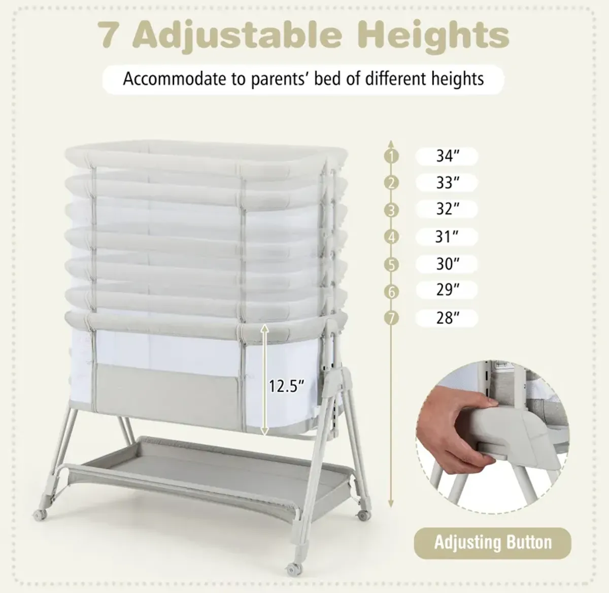 Baby Portable Bedside Sleeper with 7 Adjustable Heights