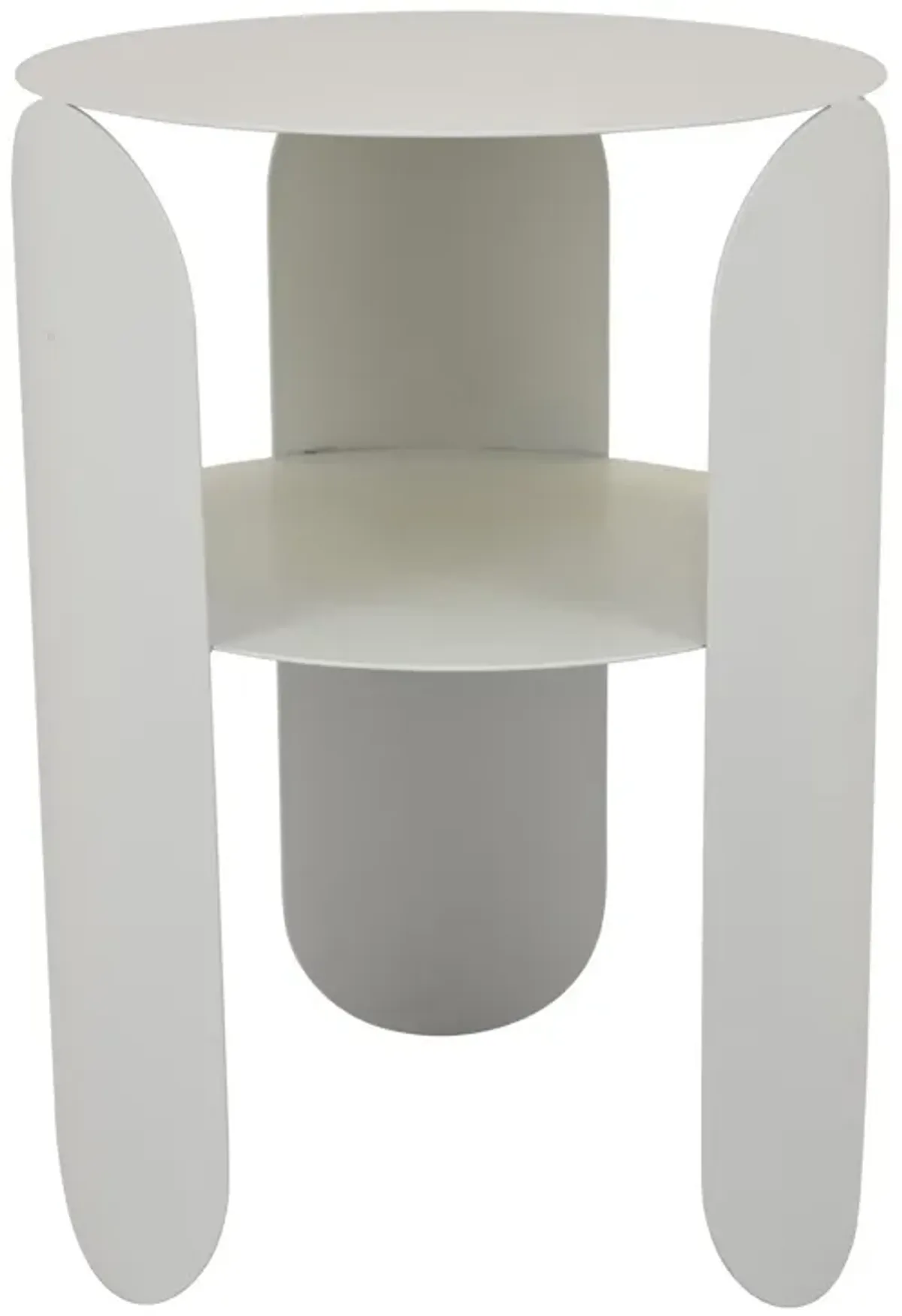 Gigi Plant Stand Table, 1 Shelf, White Metal Frame, Round 14 Inch Top - Benzara