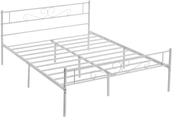 Classic Metal Platform Bed with Integrated Headboard and Footboard