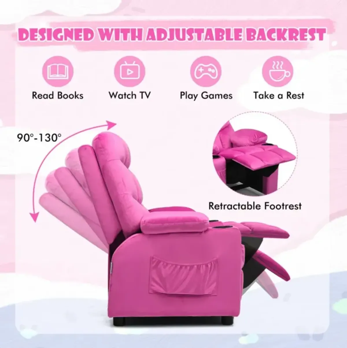 Hivvago Kids Recliner Chair with Cup Holder and Footrest for Children