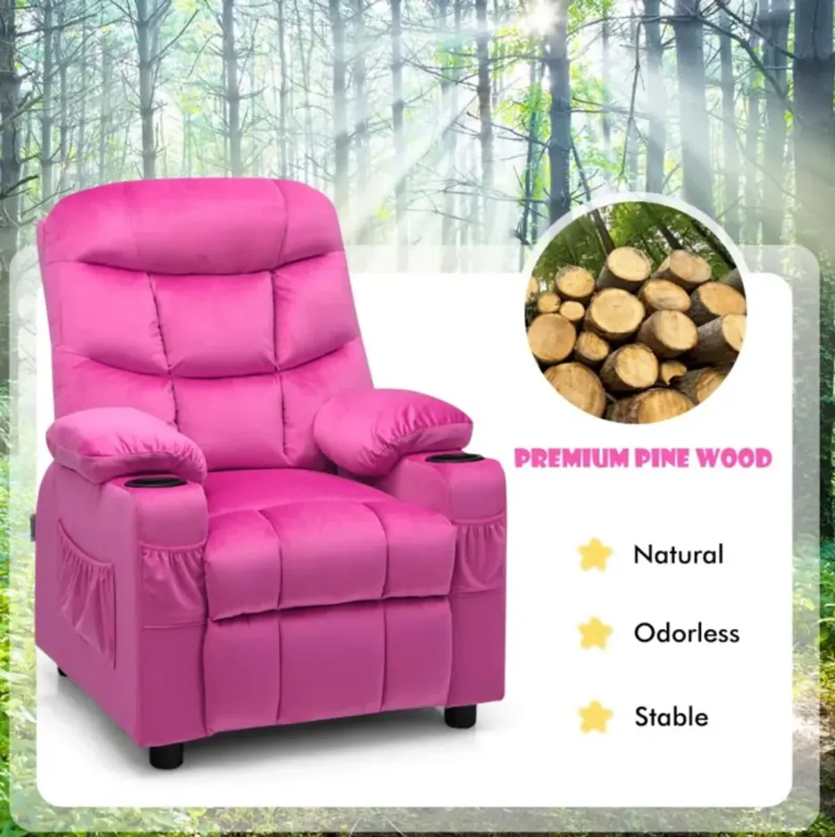 Hivvago Kids Recliner Chair with Cup Holder and Footrest for Children