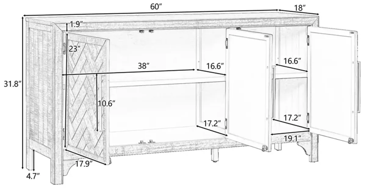 U_Style Designed Storage Cabinet Sideboard with MDF+Pine veneer , Adjustable Shelves, Suitable for Living Rooms, Entrance and Study Rooms