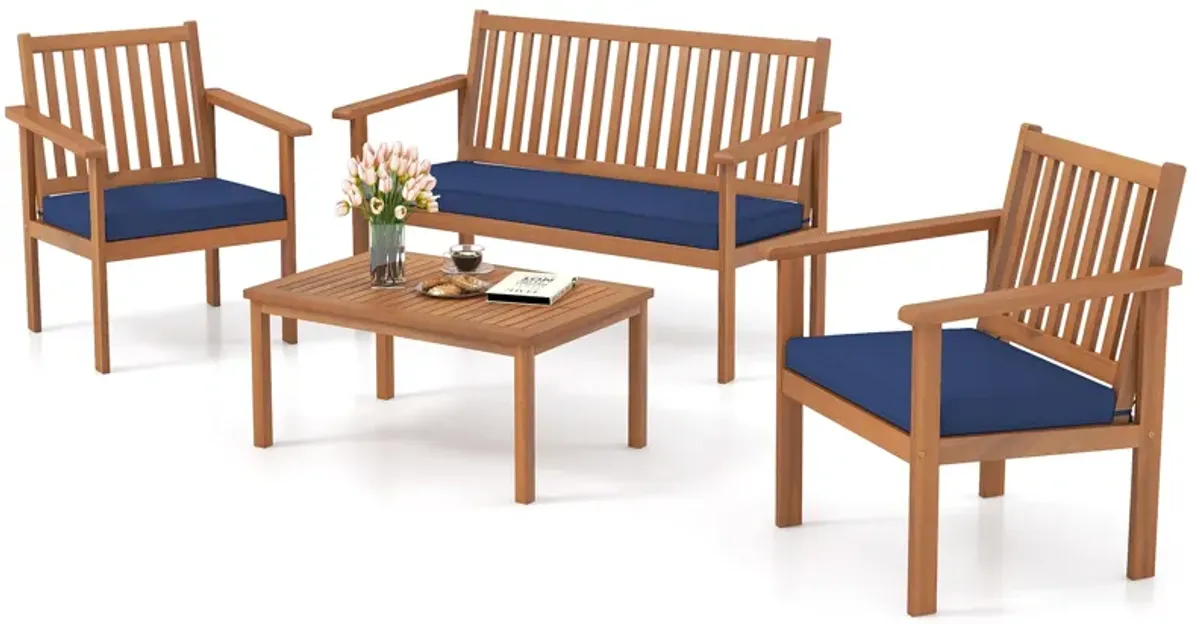 4 Piece Patio Wood Furniture Set Acacia Wood Sofa Set with Loveseat