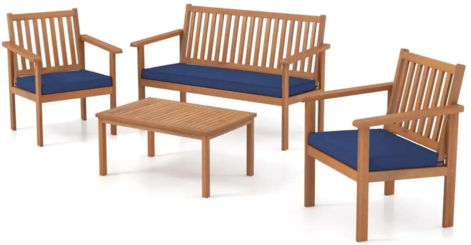 4 Piece Patio Wood Furniture Set Acacia Wood Sofa Set with Loveseat