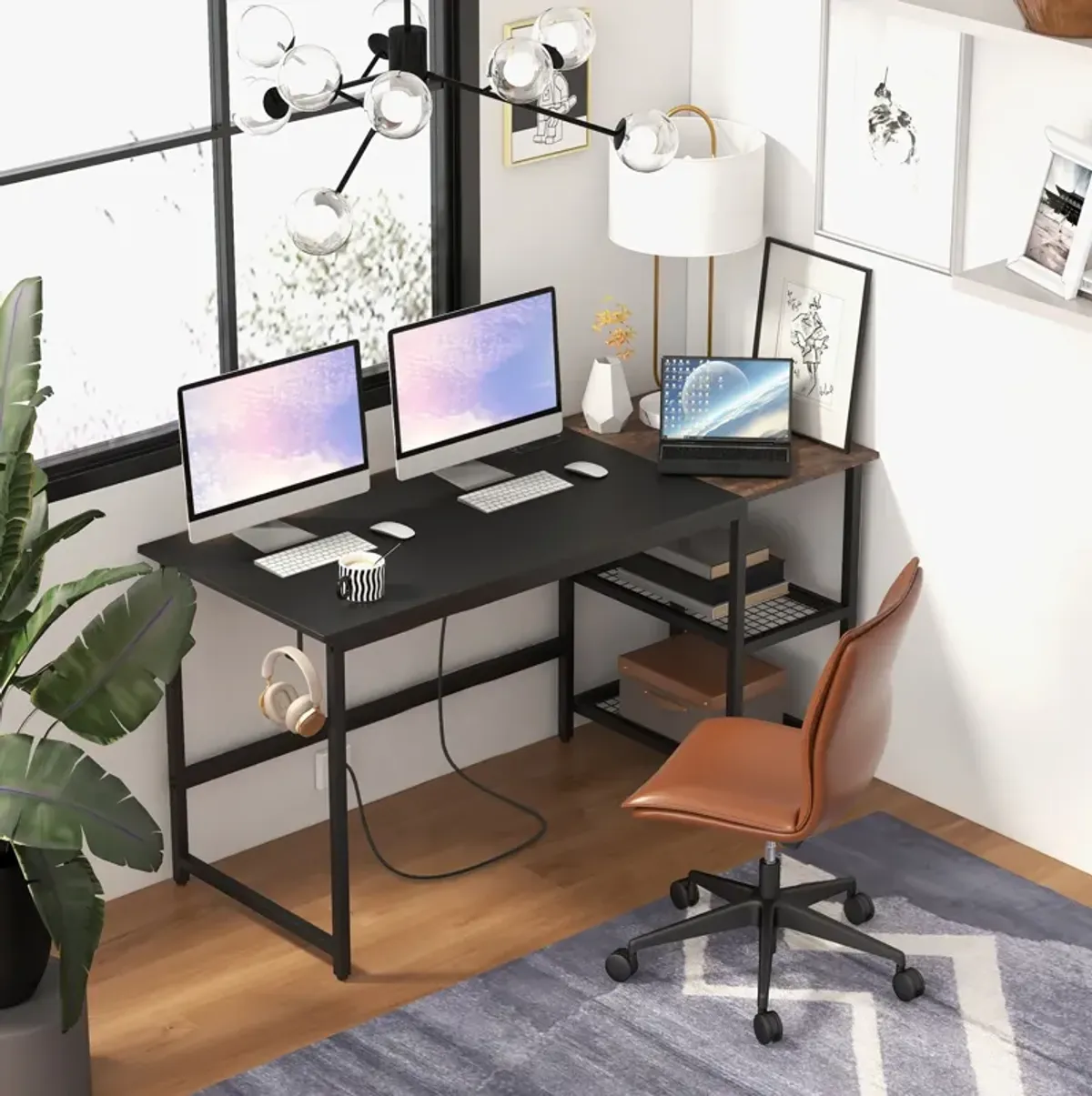 59 Inch Home Office Computer Desk with Removable Storage Shelves