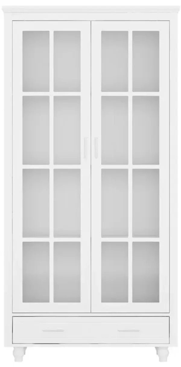 70.9"H Modern White Bookcase With Adjustable Shelves And Glass Doors