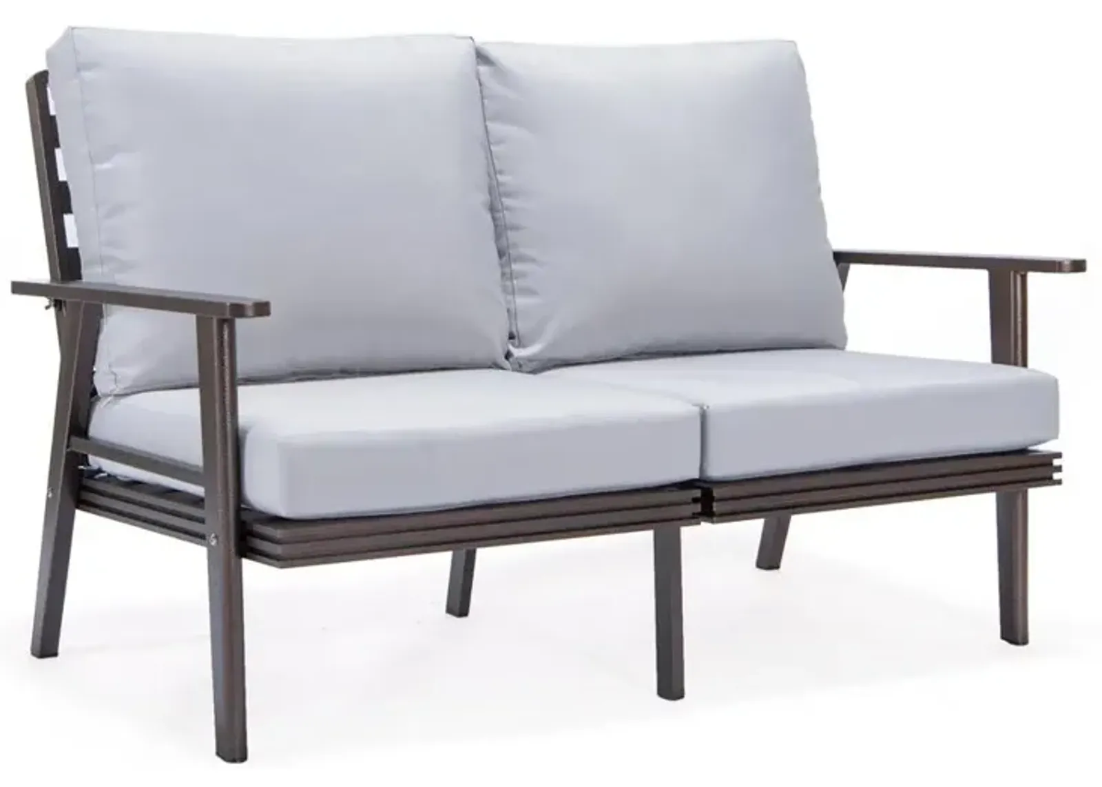 LeisureMod Outdoor Patio Loveseat with Brown Aluminum Frame