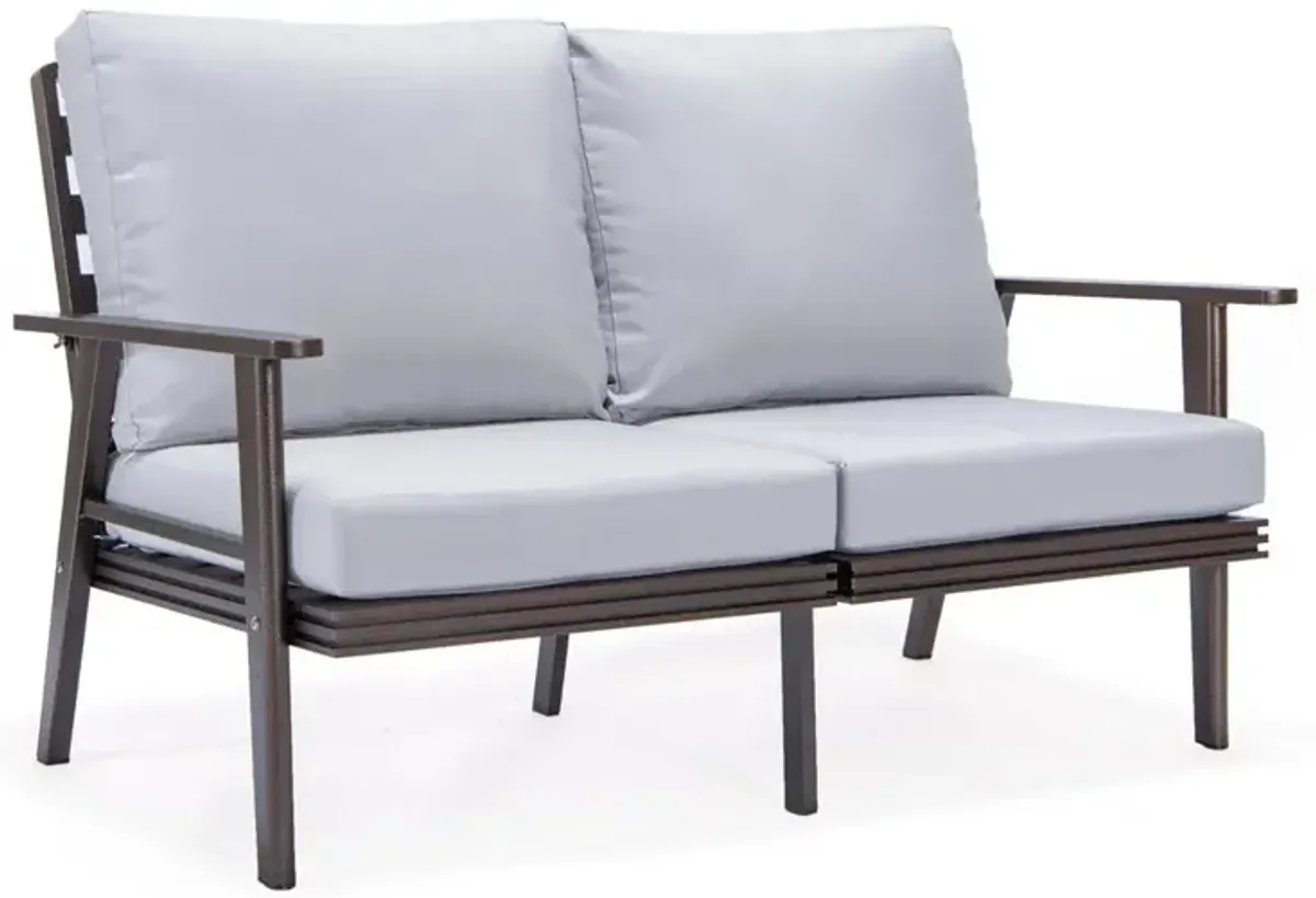 LeisureMod Outdoor Patio Loveseat with Brown Aluminum Frame