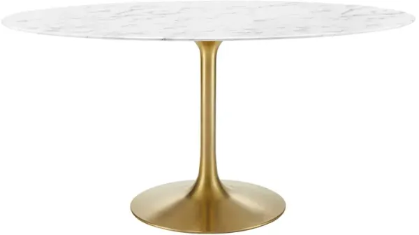 Modway - Lippa 60" Oval Artificial Marble Dining Table Gold White