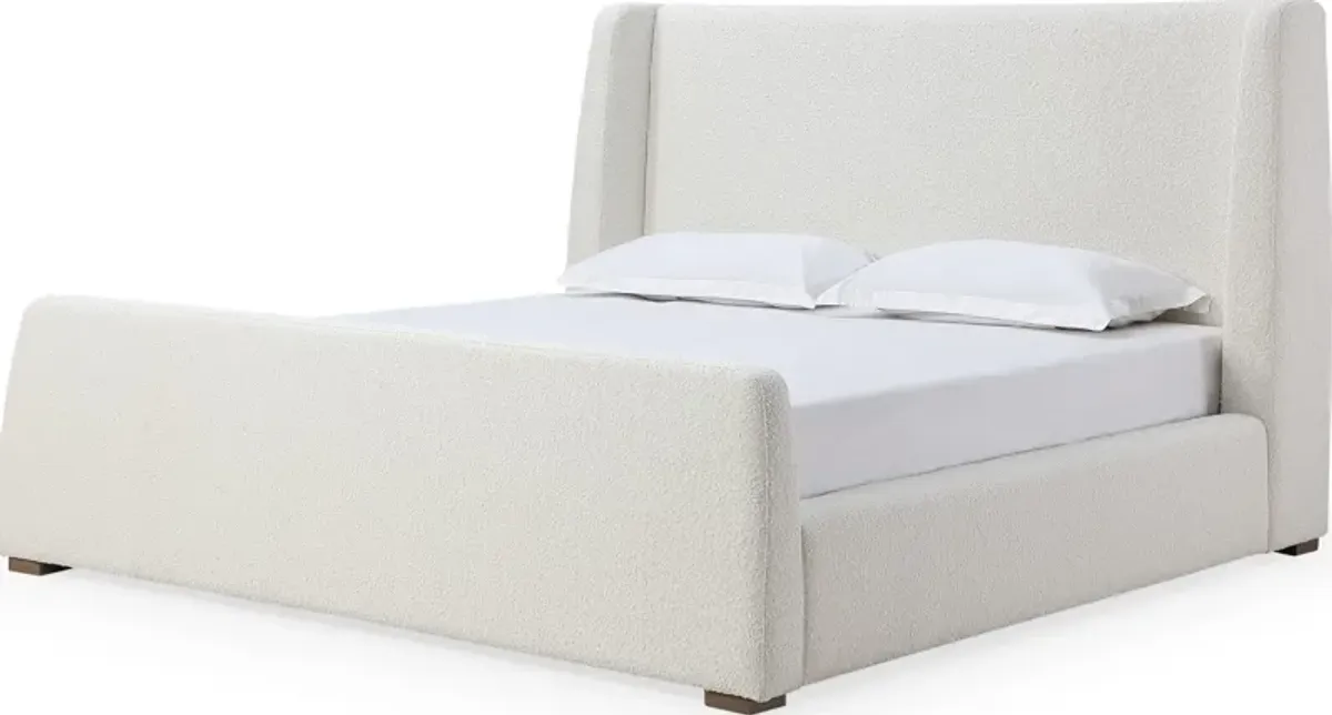 Presley California King-size Upholstered Wingback Platform Bed in Cottage Cheese Boucle