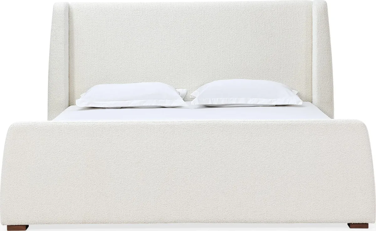 Presley California King-size Upholstered Wingback Platform Bed in Cottage Cheese Boucle
