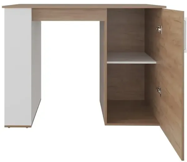 Rossiter Kitchen Island, 1 Door, 5 Shelves, Natural Oak/White