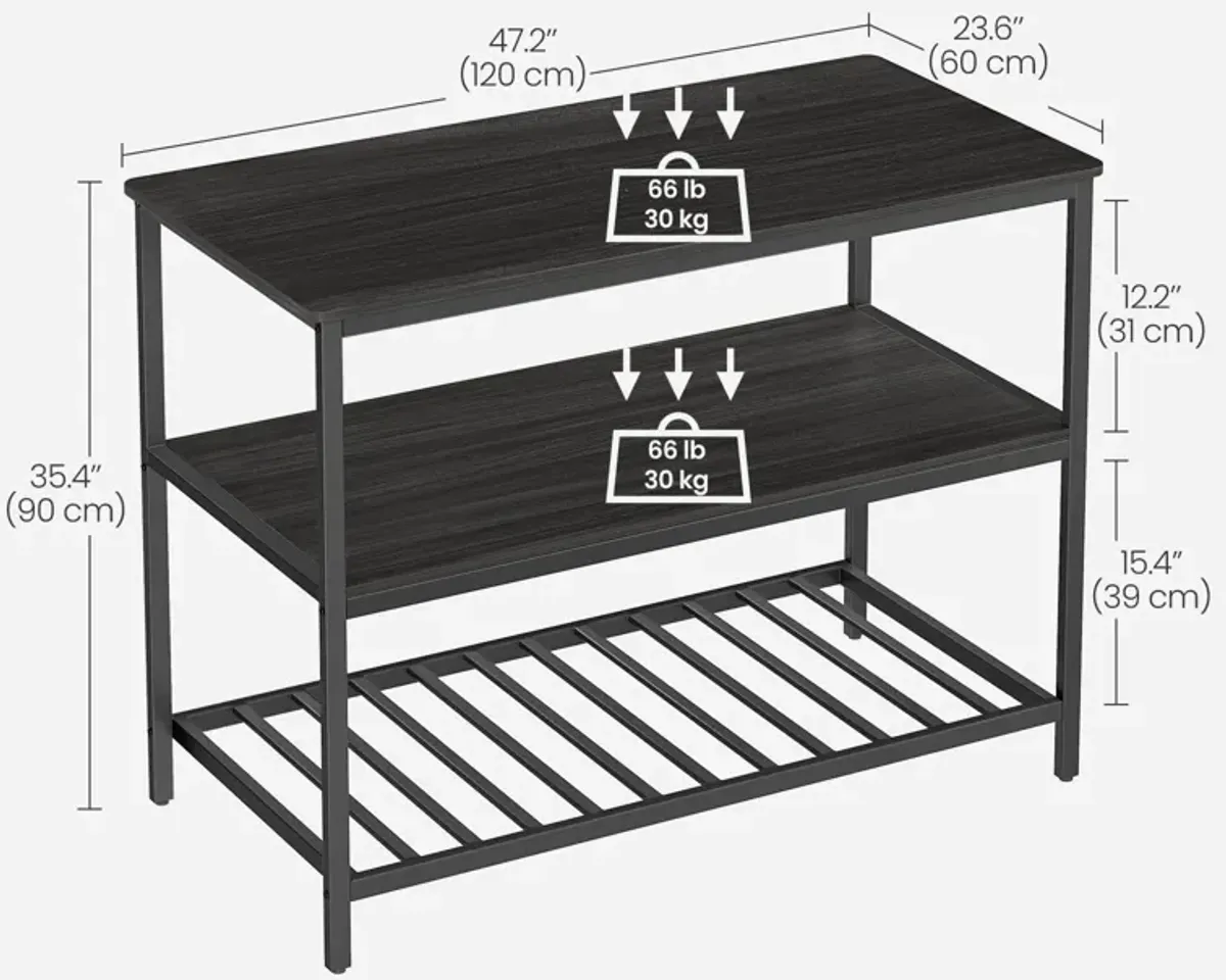 Kitchen Island with 3 Shelves and Large Worktop