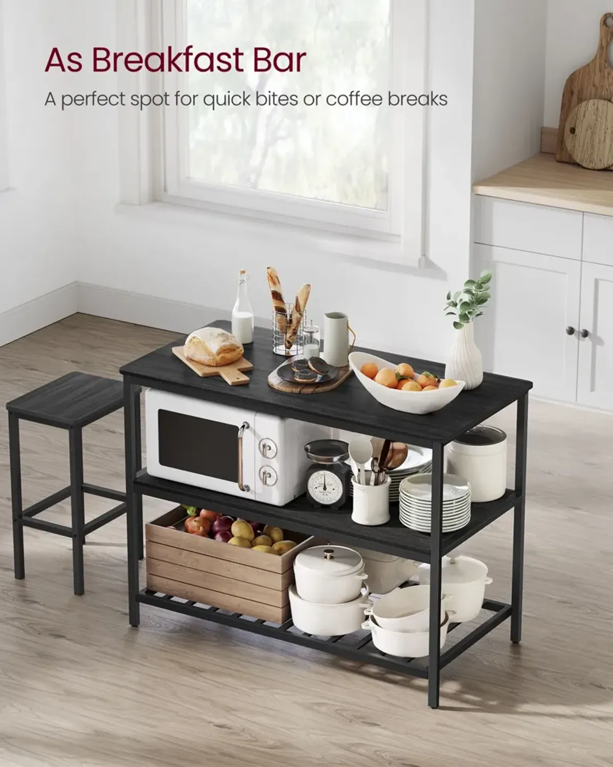 Kitchen Island with 3 Shelves and Large Worktop