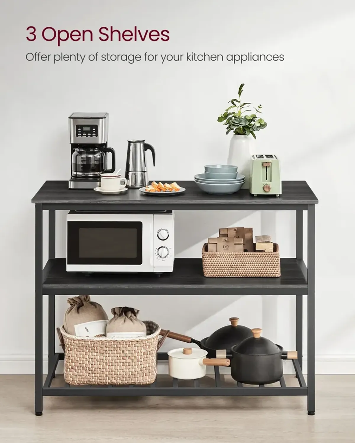 Kitchen Island with 3 Shelves and Large Worktop