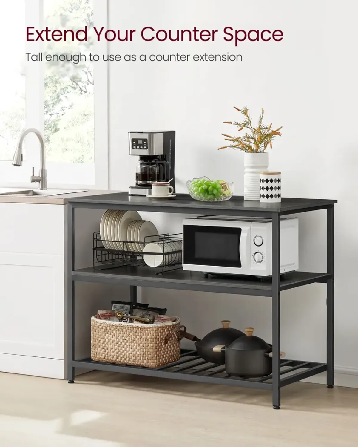 Kitchen Island with 3 Shelves and Large Worktop