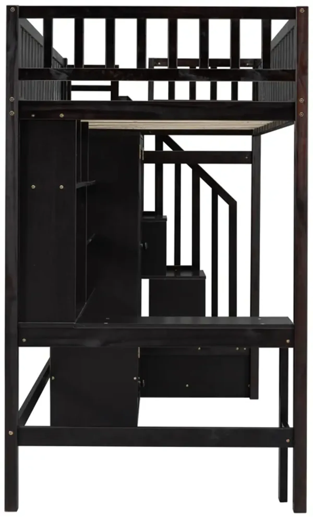 Merax Loft Bed with Bookshelf and Wardrobe