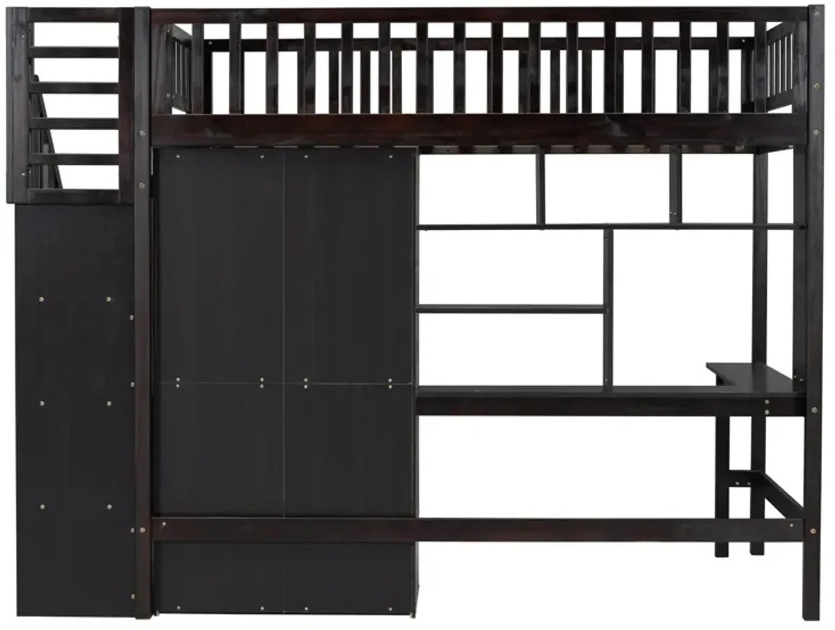 Merax Loft Bed with Bookshelf and Wardrobe