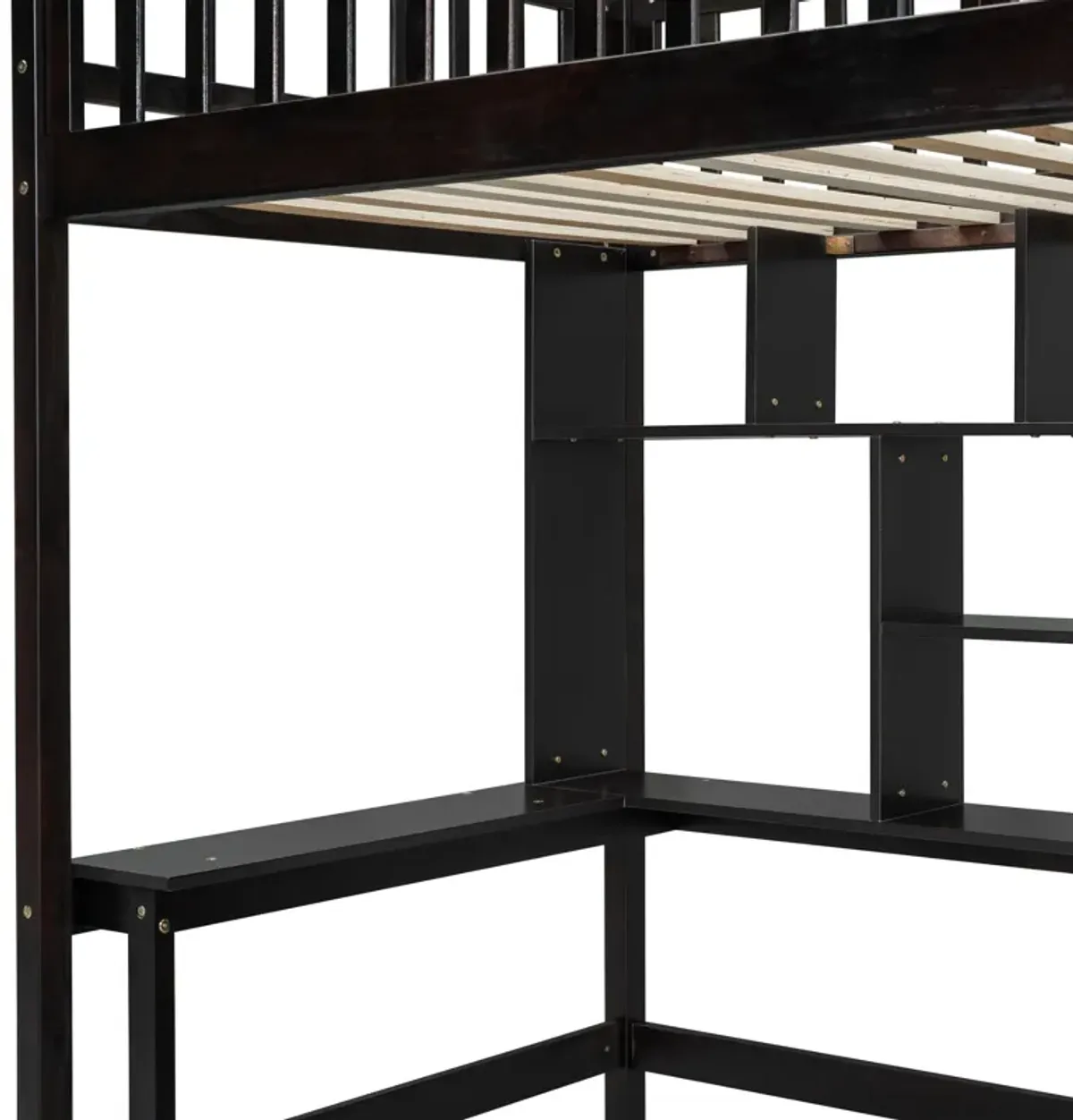 Merax Loft Bed with Bookshelf and Wardrobe