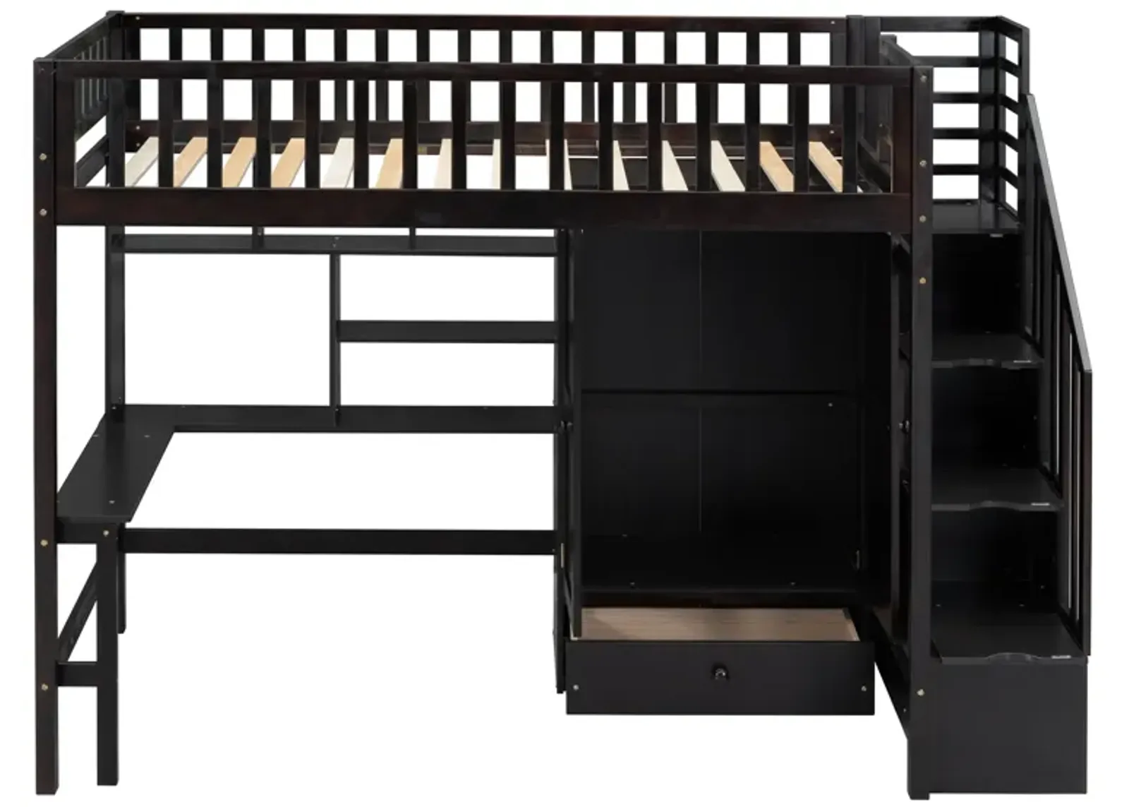 Merax Loft Bed with Bookshelf and Wardrobe