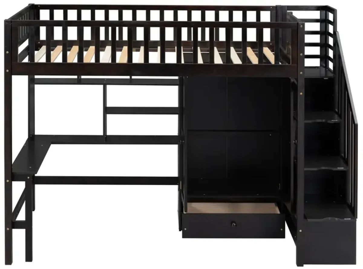 Merax Loft Bed with Bookshelf and Wardrobe