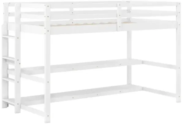 Hivvago Twin Size Loft Bed with Storage Shelves Full-length Guardrails and Ladder