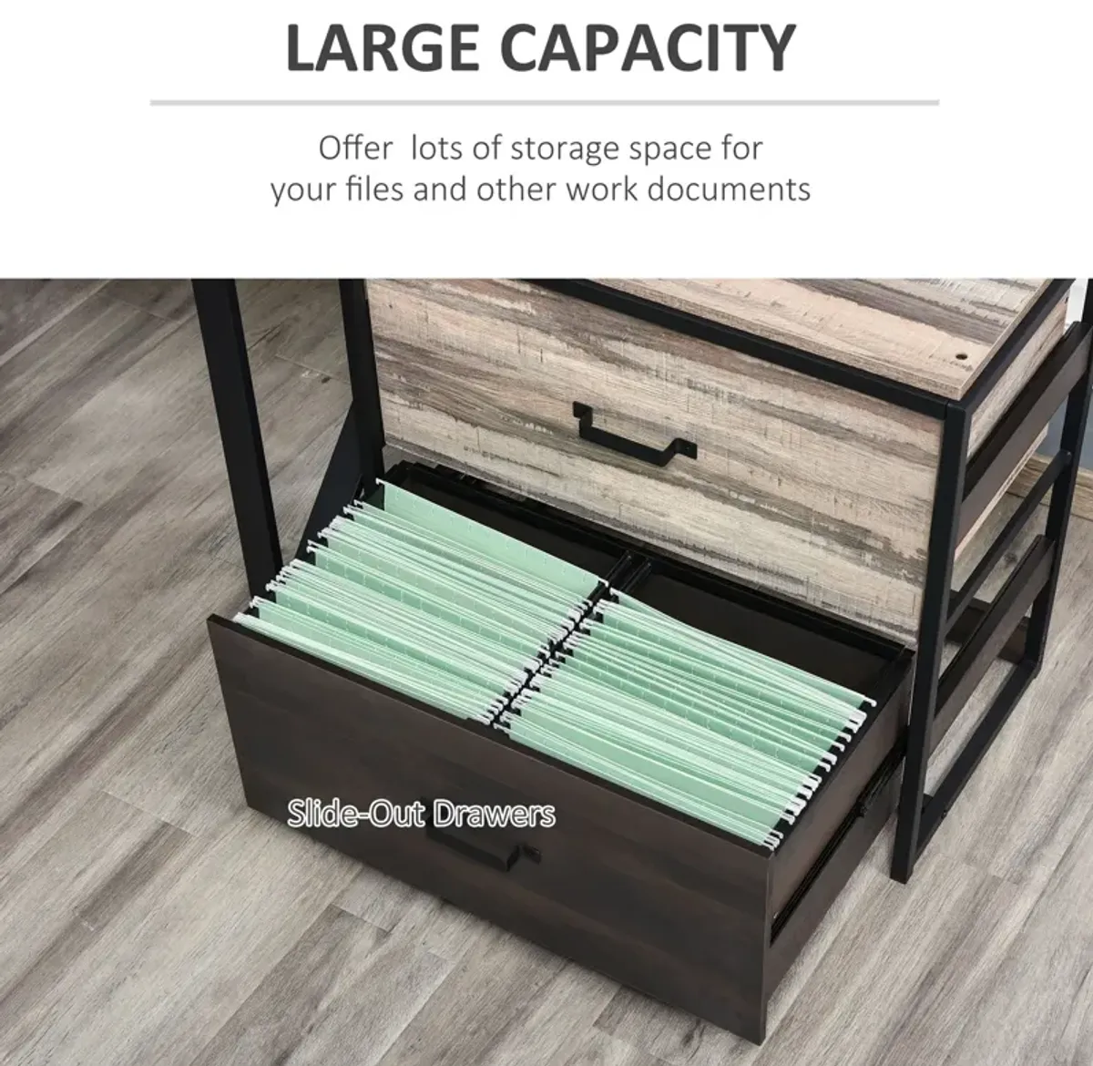 Brown/Black File Storage: 2-Drawer Office Cabinet with Adjustable Bars