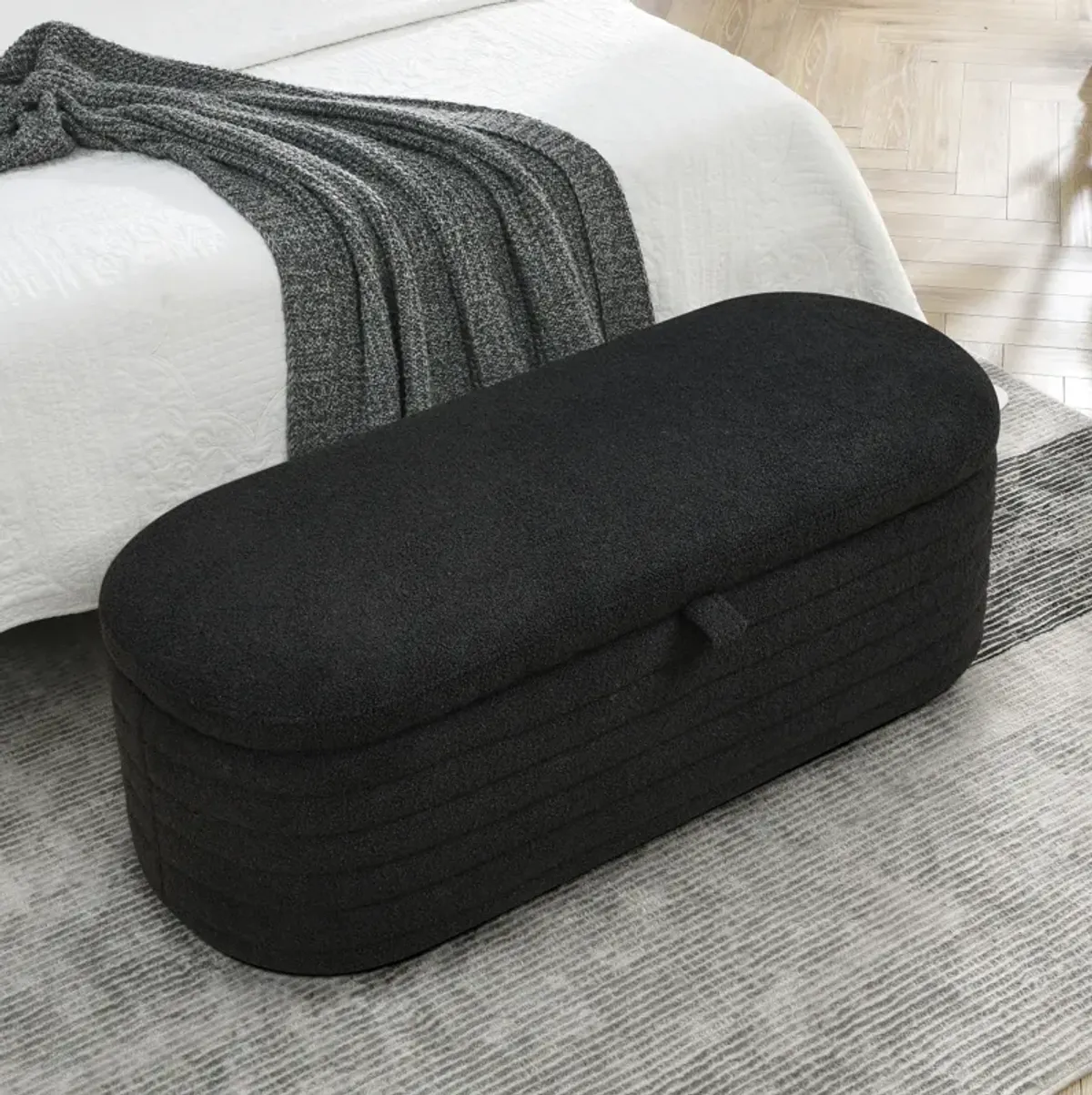 Length 45.5 Inchesstorage Ottoman Bench Upholstered Fabric Storage Bench End Of Bed Stool