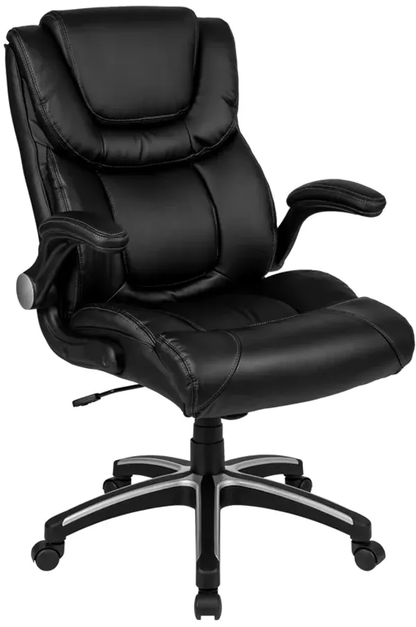 Hansel High Back Black LeatherSoft Executive Swivel Office Chair with Double Layered Headrest and Open Arms