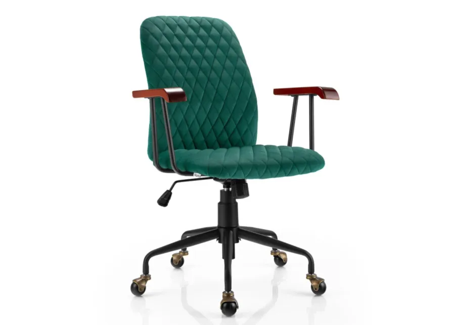 Hivvago Velvet Home Office Chair with Wooden Armrest