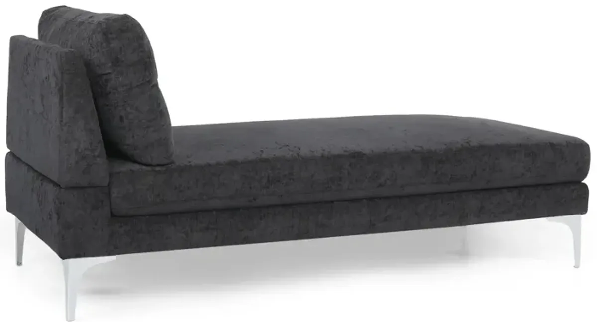 Yeni Chaise Lounge, 66 Inch, Modern Bracket Iron Legs, Soft Black Fabric