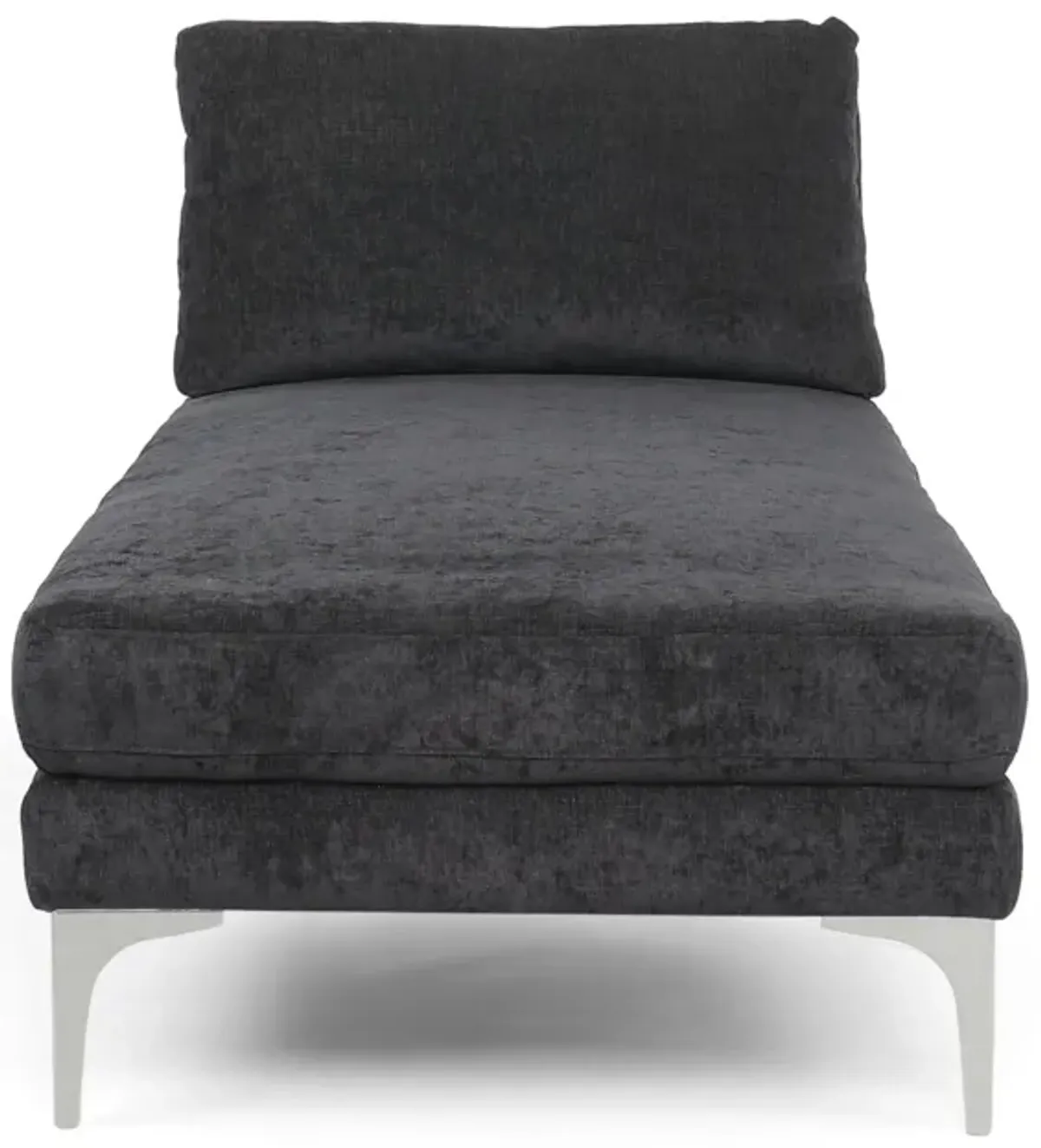 Yeni Chaise Lounge, 66 Inch, Modern Bracket Iron Legs, Soft Black Fabric