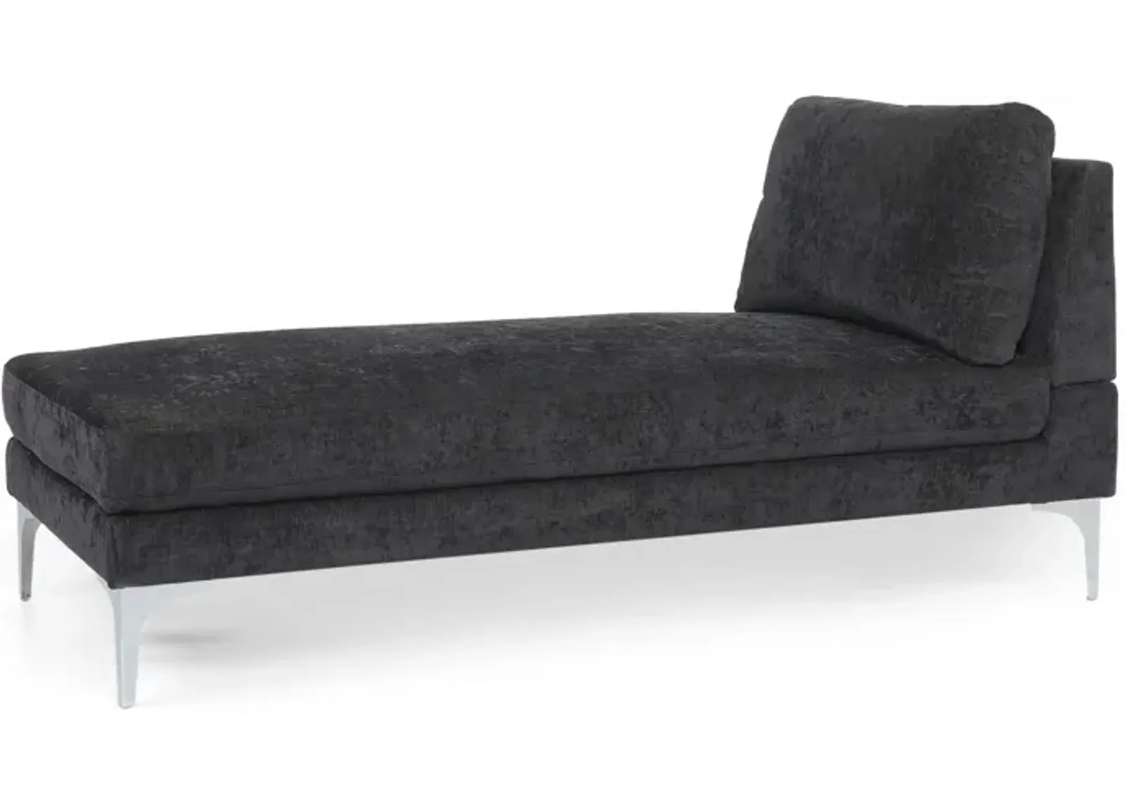 Yeni Chaise Lounge, 66 Inch, Modern Bracket Iron Legs, Soft Black Fabric