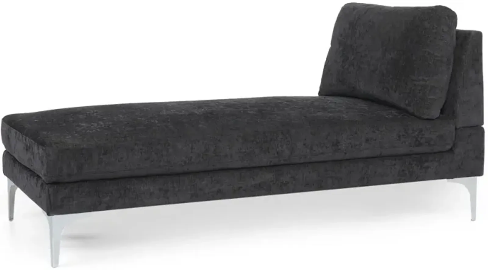 Yeni Chaise Lounge, 66 Inch, Modern Bracket Iron Legs, Soft Black Fabric