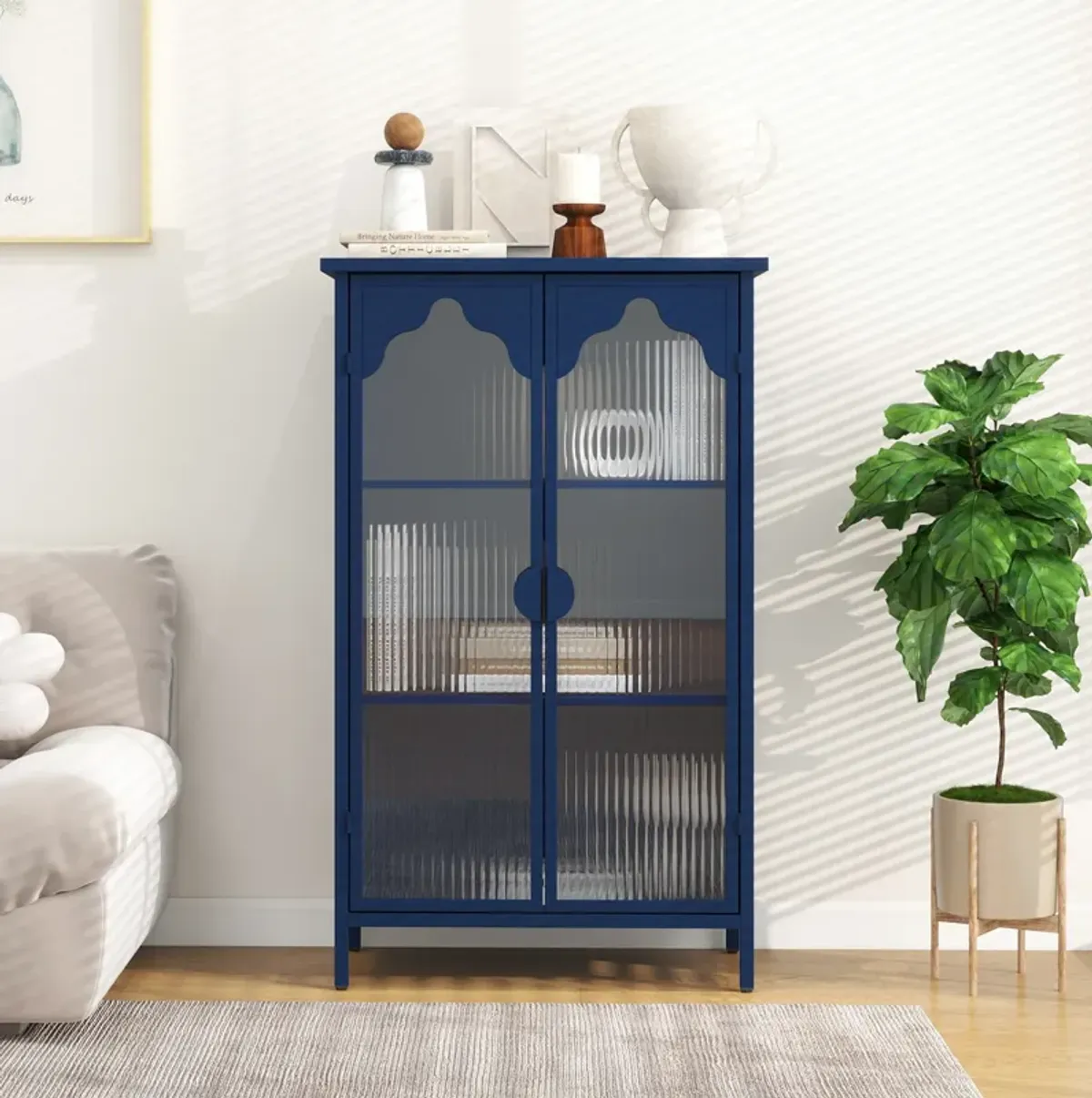 2 Doors Metal Storage Cabinet,Display Cabinet with Glass Doors,Metal Kitchen Sideboard Buffet Cabinet,Glass Storage Cabinet for Dining Room,Living Room,Bedroom