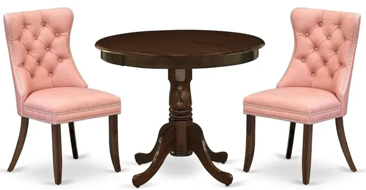 3 Piece Dining Set Contains a Round Kitchen Table with Pedestal