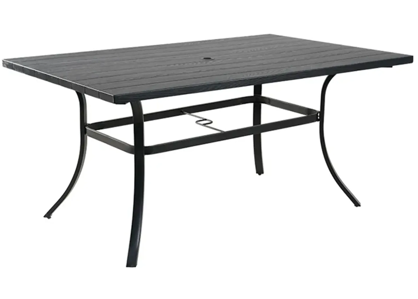 MONDAWE Rectangular Composite Outdoor Dining Table Woodgrain Top Patio Side Table with Umbrella Hole