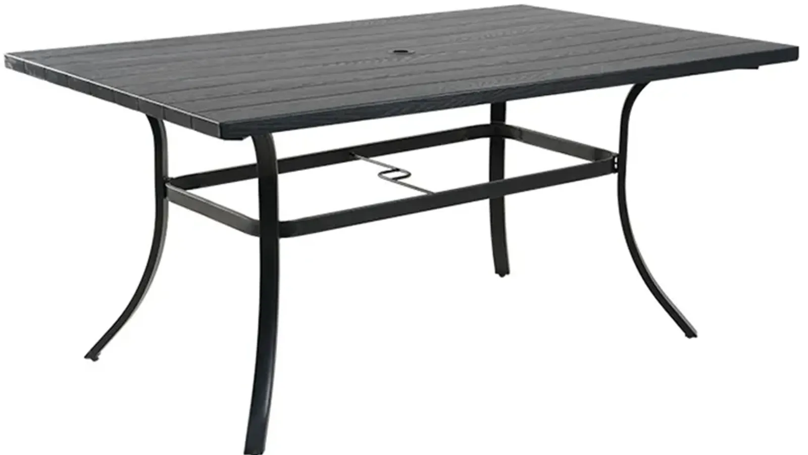 MONDAWE Rectangular Composite Outdoor Dining Table Woodgrain Top Patio Side Table with Umbrella Hole