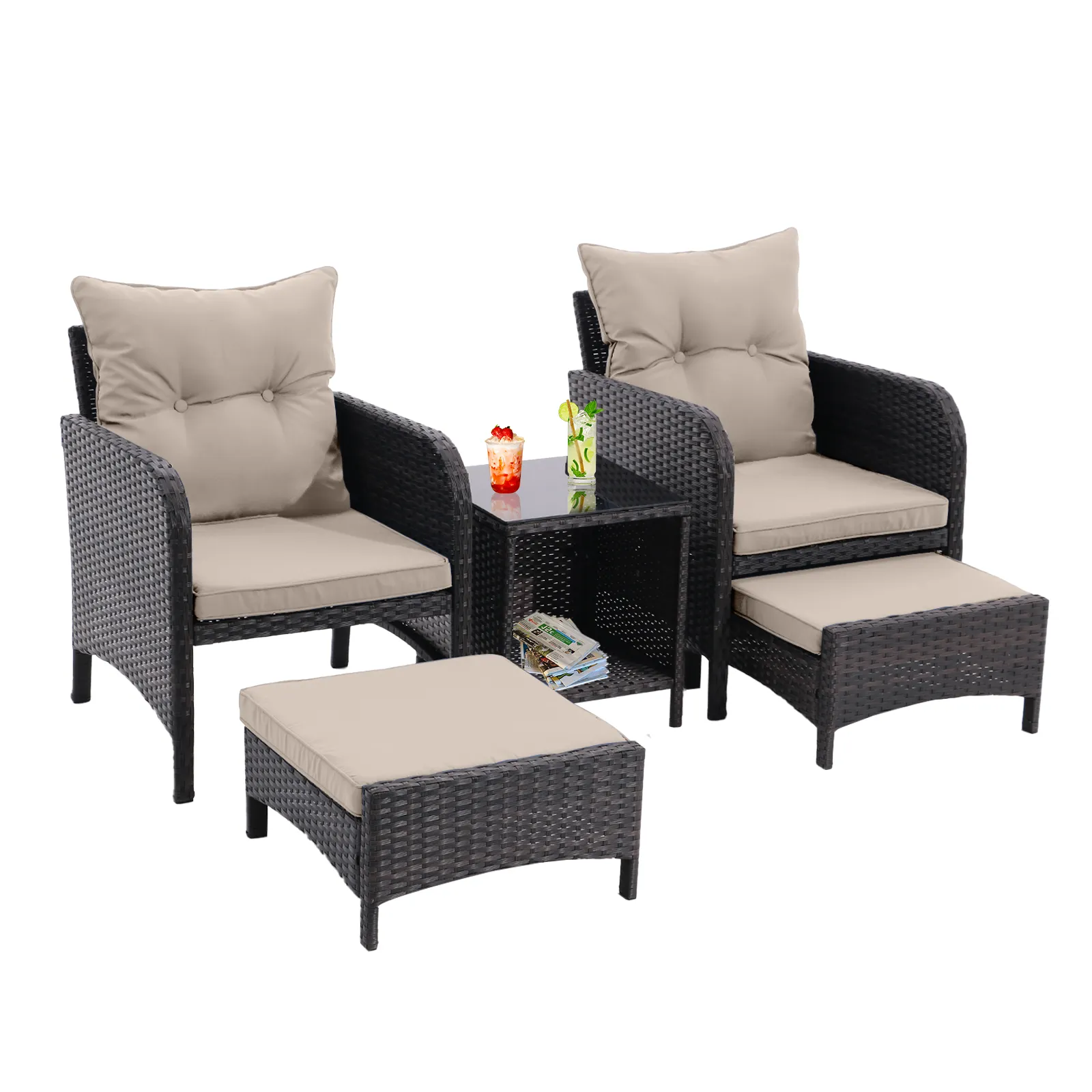 Merax 5 Piece Outdoor Conversation Chairs with Ottomans Set